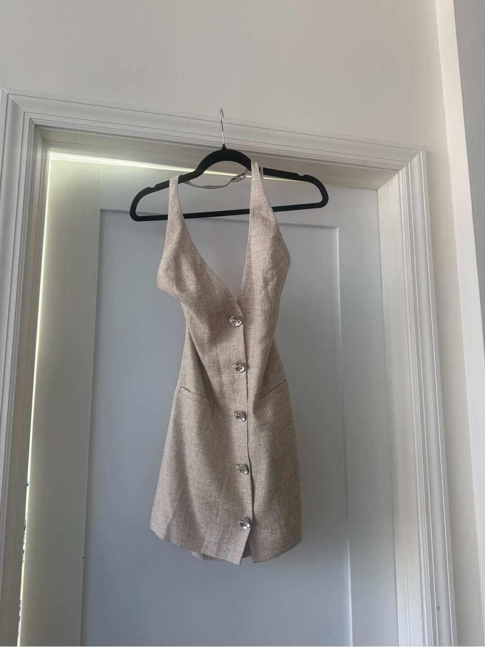 Retrofete Halter Button-Front Mini Dress